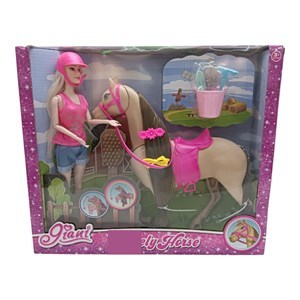 Imagen de Muñeca articulada con caballo y accesorios, en caja