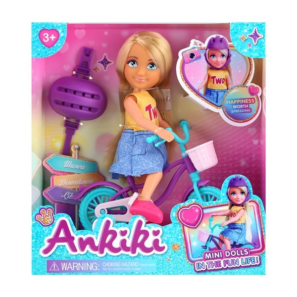 Imagen de Muñeca articulada con bicicleta y accesorios, en caja