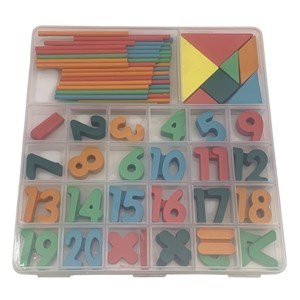 Imagen de Didáctico números de madera, para hacer cuentas, 70 piezas, en estuche de plástico