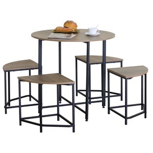 Imagen de Mesa redonda de hierro y MDF con 4 bancos, MARRON, en caja Berlina Home