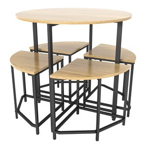 Imagen de Mesa redonda de hierro y MDF con 4 bancos, BEIGE, en caja Berlina Home