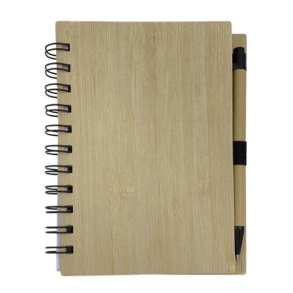 Imagen de Block x70 hojas con espiral, tapas de madera, con lapicera