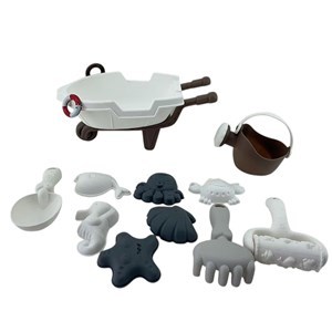 Imagen de Juego de playa, carretilla de plástico, 11 piezas, en red, varios colores