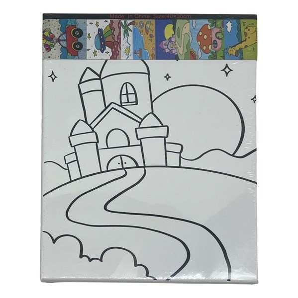 Imagen de Lienzo con bastidor, pincel y 6 pinturas, varios diseños, en bolsa