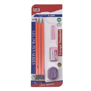 Imagen de Lápiz negro HB x3, goma y sacapuntas, en blister, varios colores