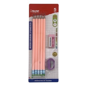 Imagen de Lápiz negro HB x5, con goma y sacapuntas, en blister, varios colores