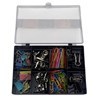 Imagen de Clips varios, pinzas negras, pinzas de metal y pinzas de colores, en caja