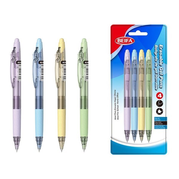 Imagen de Lapicera de gel borrable, x4 AZUL, punta 0.5,en blister BEIFA
