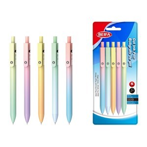 Imagen de Lapicera de gel x5, NEGRO, punta 0.5, retráctil, en blister, BEIFA