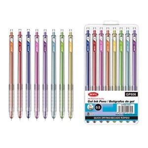 Imagen de Lapicera de gel x8, colores SURTIDOS, punta 0.5, en estuche de plástico, BEIFA