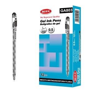 Imagen de Lapicera de gel x12, NEGRO, punta 0.5, en caja BEIFA