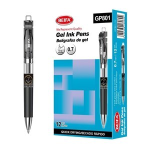 Imagen de Lapicera de gel x12, NEGRO, punta 0.7, retráctil, en caja BEIFA