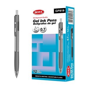 Imagen de Lapicera de gel x12, NEGRO, punta 0.7, retráctil, en caja BEIFA