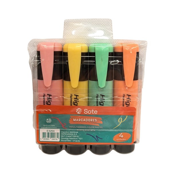 Imagen de Marcador resaltador x4 colores pastel, SOTE, en estuche de PVC