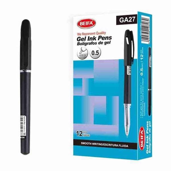 Imagen de Lapicera de gel x12, NEGRO, punta 0.5, en caja BEIFA