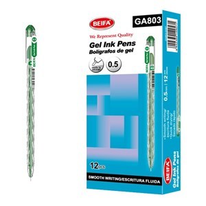 Imagen de Lapicera de gel x12, VERDE, punta 0.5, en caja BEIFA