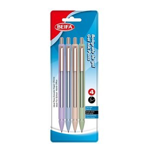 Imagen de Lapicera de gel x4, NEGRO, punta 0.5, retráctil, en blister, BEIFA