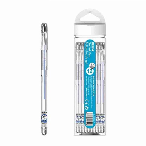 Imagen de Lapicera de gel x12, AZUL, punta 0.5, en tubo de plástico, BEIFA