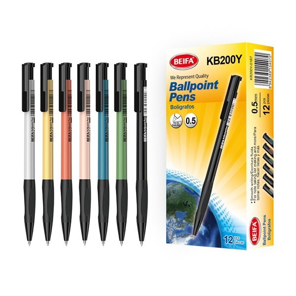 Imagen de Lapicera x12, NEGRO, punta 0.5, retráctil, en blister, BEIFA