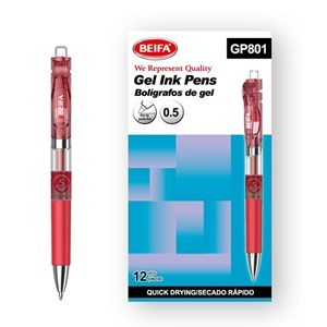 Imagen de Lapicera de gel x12, ROJO, punta 0.5, retráctil, en caja BEIFA