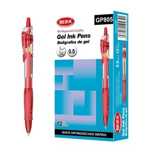 Imagen de Lapicera de gel x12, ROJO, punta 0.5, retráctil, en caja BEIFA