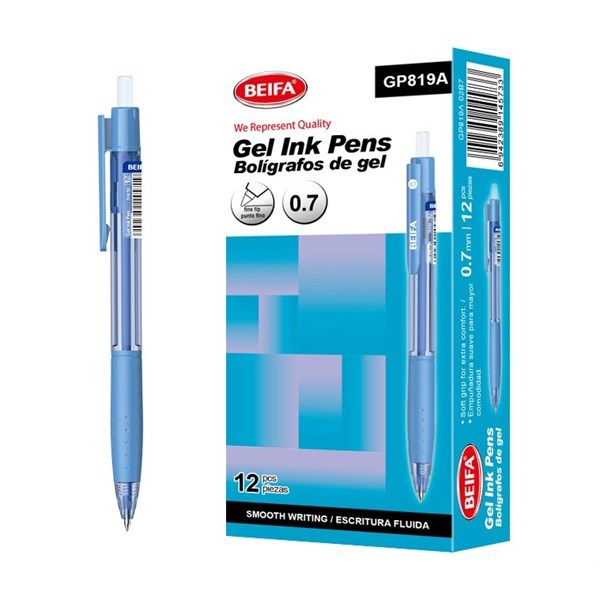 Imagen de Lapicera de gel x12, AZUL, punta 0.7, retráctil, en caja BEIFA