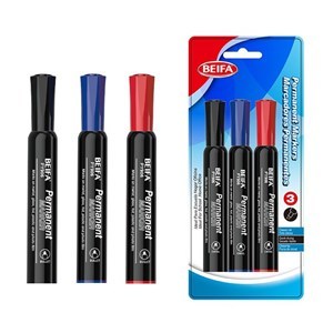 Imagen de Marcador permanente x3, colores punta biselada, en blister BEIFA