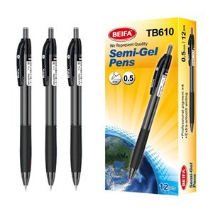 Imagen de Lapicera de gel x12, NEGRO, punta 0.5, retráctil, en caja BEIFA