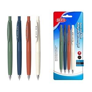 Imagen de Lapicera semigel x4, NEGRO, punta 1.0, retráctil, en blister, BEIFA