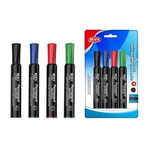 Imagen de Marcador permanente x4, colores punta biselada, en blister, BEIFA