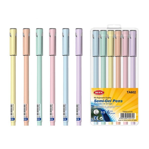 Imagen de Lapicera semigel x6, NEGRO, punta 0.5, en estuche de plástico, BEIFA