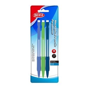 Imagen de Lápiz mecánico de plástico x3, con goma punta  0.7mm, HB, en blister BEIFA