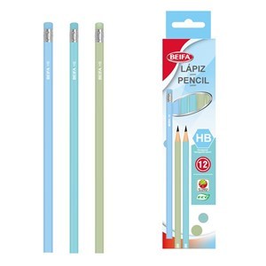 Imagen de Lápiz negro HB x12, con goma, hexagonal, en caja BEIFA