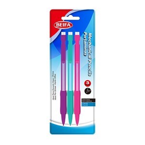 Imagen de Lápiz mecánico de plástico x3, con goma punta  0.7mm, HB, en blister BEIFA