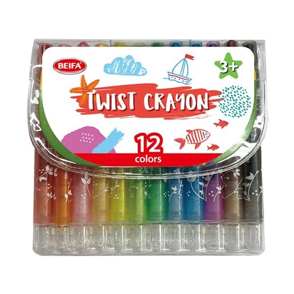 Imagen de Crayolas en barra retráctil, 12 colores, en sobre PVC, BEIFA