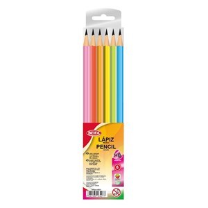 Imagen de Lápiz negro HB x6, con goma, triangular metalizado, en blister BEIFA