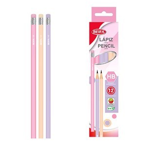 Imagen de Lápiz negro HB x12, con goma, hexagonal, en caja BEIFA