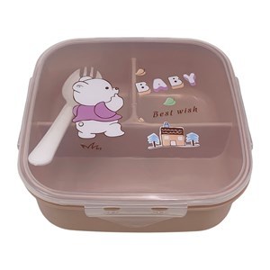 Imagen de Vianda recipiente de plástico, con divisiones,con cuchara, varios colores