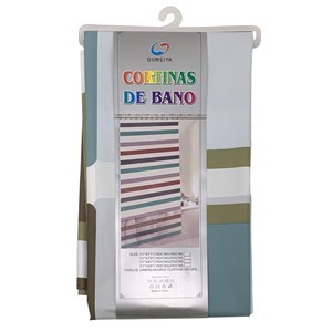 Imagen de Cortina de baño con 12 aros de plástico, de PEVA, varios diseños, en bolsa