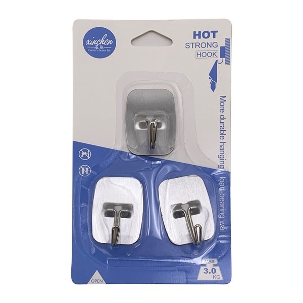 Imagen de Gancho multiuso autoadhesivo x3, de metal, en blister