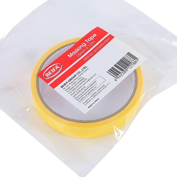 Imagen de Cinta de enmascarar AMARILLO, 15mmx10m, en bolsa, BEIFA