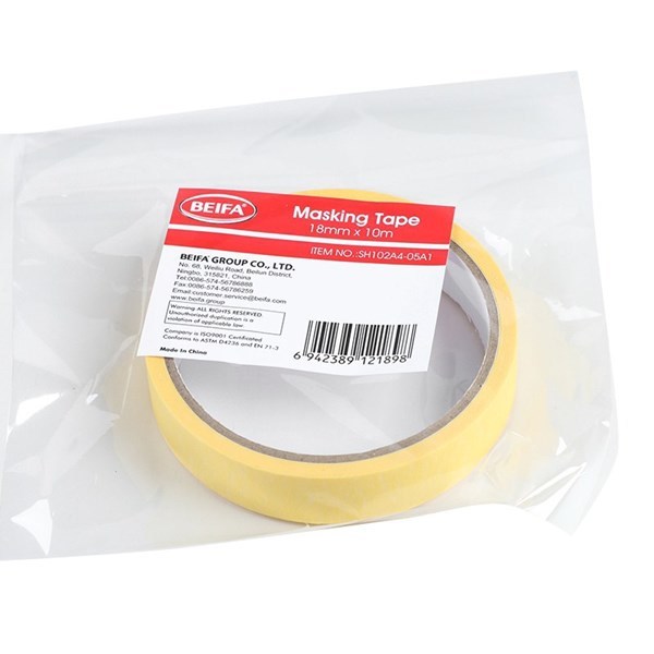 Imagen de Cinta de enmascarar AMARILLO, 18mmx10m, en bolsa, BEIFA