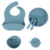 Imagen de Babero con receptor de alimentos, bowl, cubiertos, vaso con tapa y plato de silicona, 6 piezas, en caja, varios colores