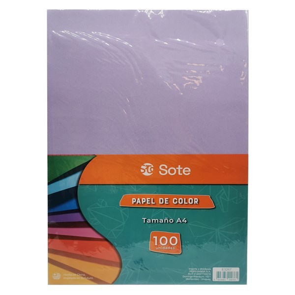 Imagen de Hojas de papel A4, 10 colores, pack x100, SOTE