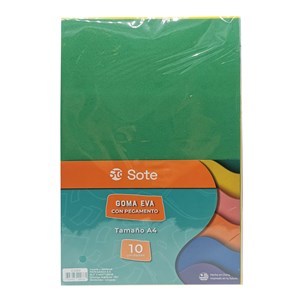 Imagen de Hojas A4, goma EVA con pegamento, x10 colores, SOTE