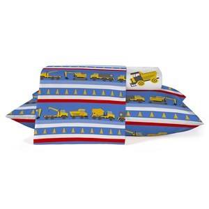 Imagen de Sábanas 1 plaza Berlina by Teka, diseño camiones, 88x188x30 140x220 50x70cm, set de 3 piezas, 100% algodón, 120 hilos, en sobre de PVC