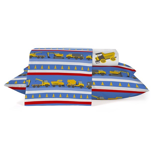 Imagen de Sábanas 1 plaza Berlina by Teka, diseño camiones, 88x188x30 140x220 50x70cm, set de 3 piezas, 100% algodón, 120 hilos, en sobre de PVC