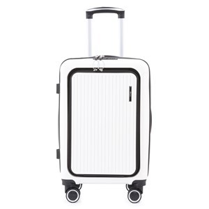 Imagen de Valija Berlina chica BLANCO, rígida, carry on, con bolsillo exterior para laptop, ruedas omnidireccionales 360, manija telescópica, tranca numérica, correa para ajustar ropa, bolsillo interior con cierre