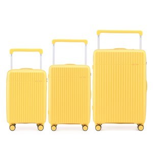 Imagen de Valijas Berlina x3 AMARILLO, rígidas, ruedas omnidireccionales 360, manija telescópica ancha, tranca numérica, correa para ajustar ropa, bolsillo interior con cierre