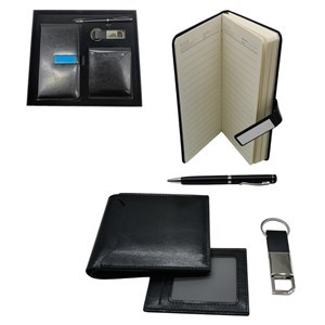 Imagen de Billetera de caballero de PU, con libreta, lapicera y llavero, en caja